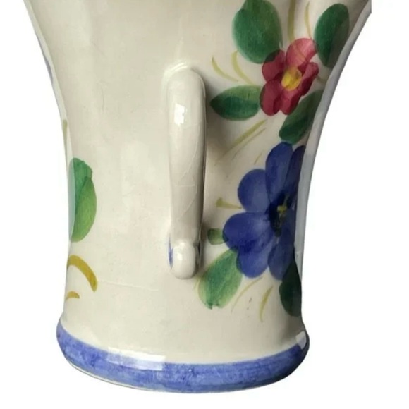 Vtg FTD Ceramic VASE Handpainted
Flowers Italy both side Handle brilliant color - Picture 9 of 14